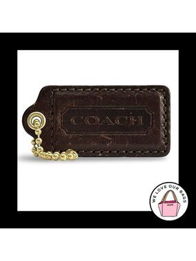 COACH HANG TAG 2.5" Walnut Brown Leather Bag Charm Keychain Fob Brass Large